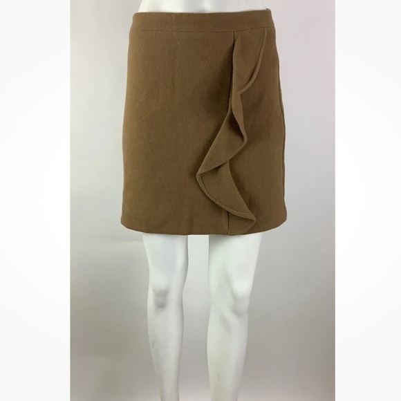 J. Crew Dresses & Skirts - J Crew Sz 0 Ruffle Front A-Line Skirt Camel Brown Wool Polyester Business